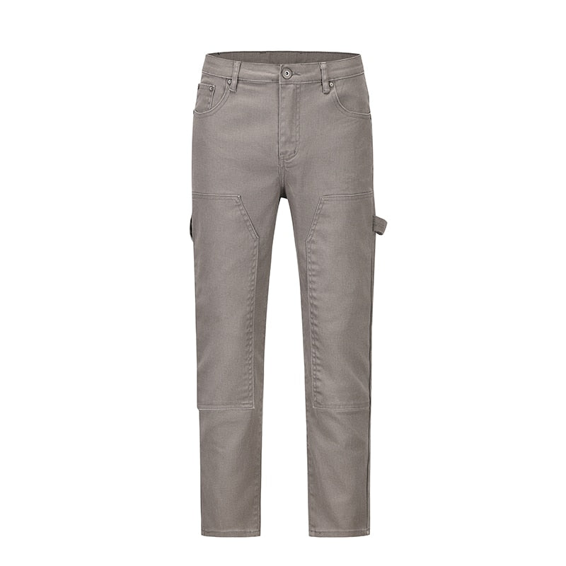 Solid Color Multi Pockets Denim Pants