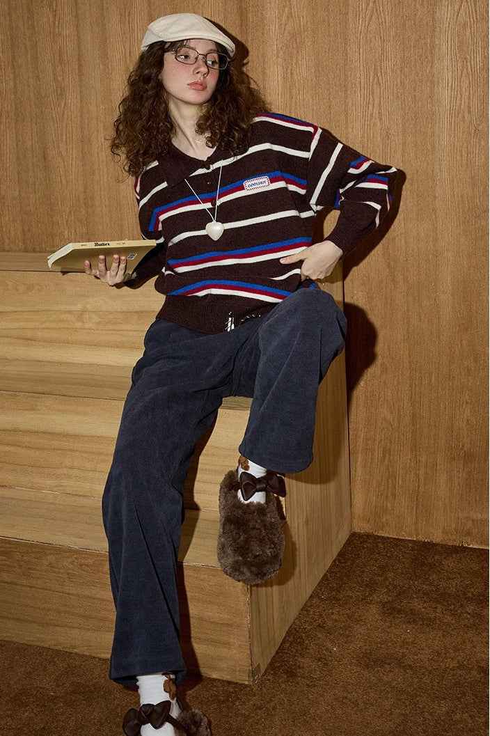 Retro Chic Oversized Striped Polo Sweater