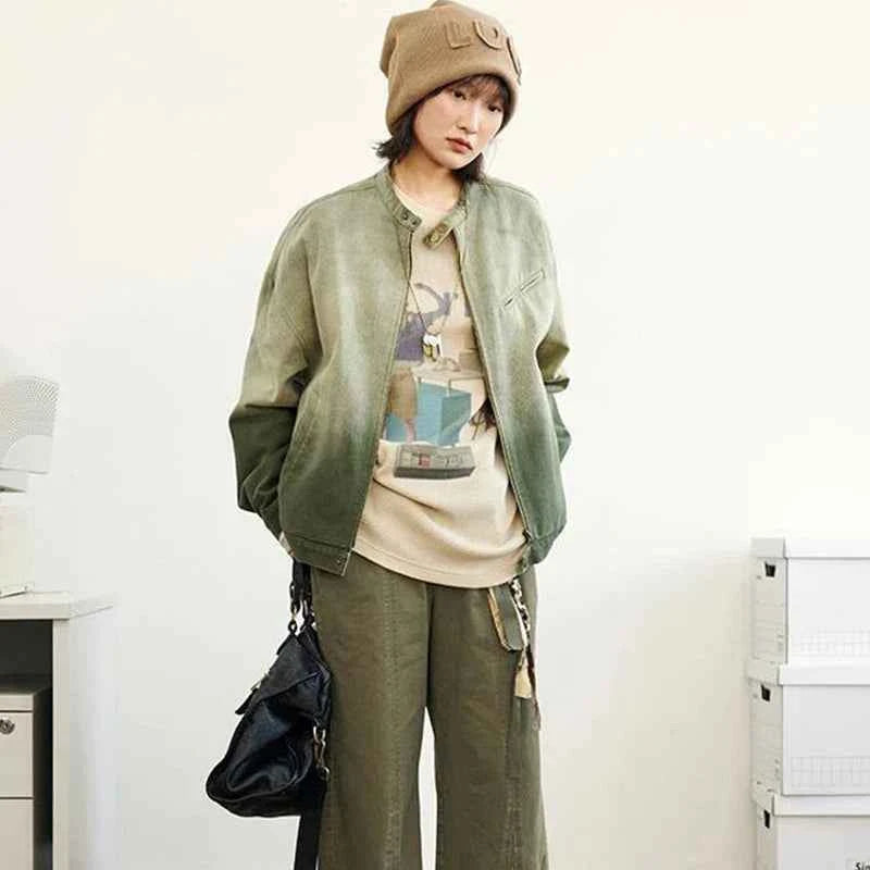 Streetwear Stylish Vintage Korean Gradient Denim Jacket