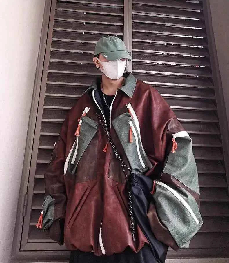 Handsome Streetwear Multi-Panel Leather Jacket