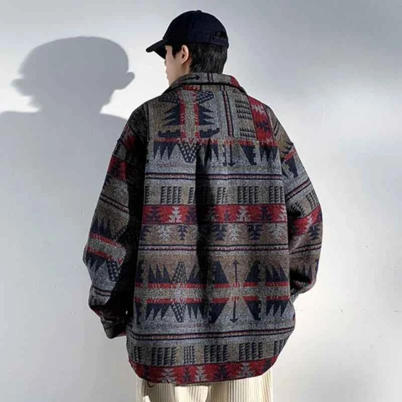 Men Japanese Style Vintage Woolen Oversized Jacket