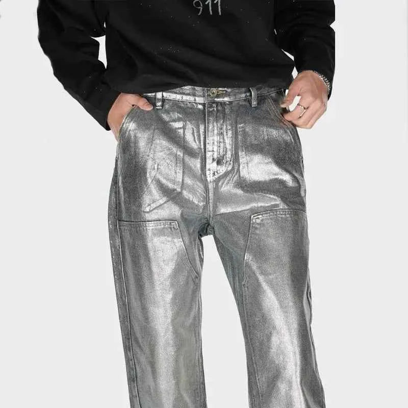 Streetwear Cool Silver Coated Casual Hip Hop Jeans