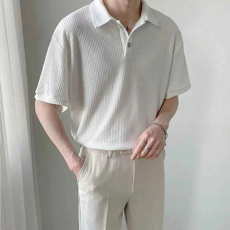 Classic Solid Color Korean Style Button Polo T-Shirt
