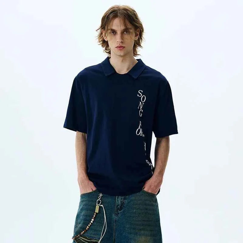 Elegant Letter Printed Short Sleeve Polo T-Shirt