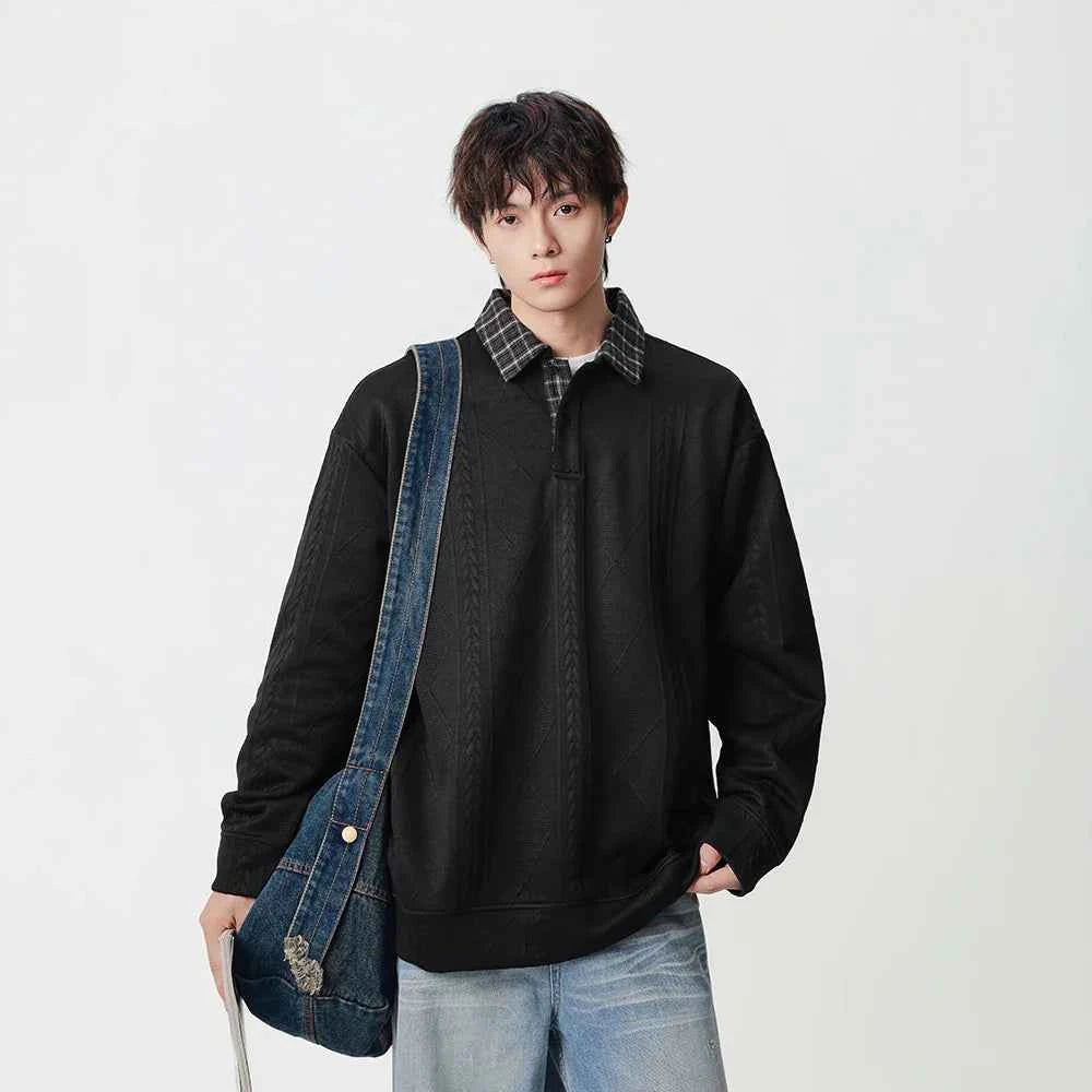Y2K Plaid Collar Loose-Fit Polo Sweater