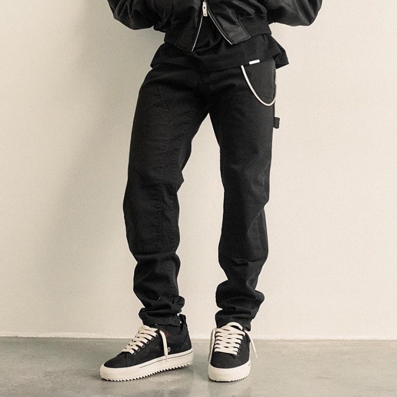 Solid Color Multi Pockets Denim Pants