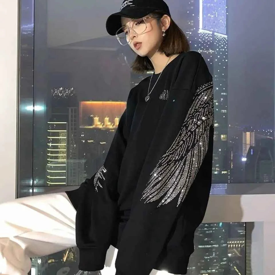 Diamond Angel Wing Loose Sweatshirt