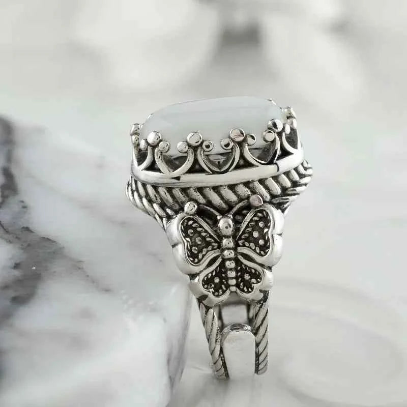 Men Butterfly White Stone Ring