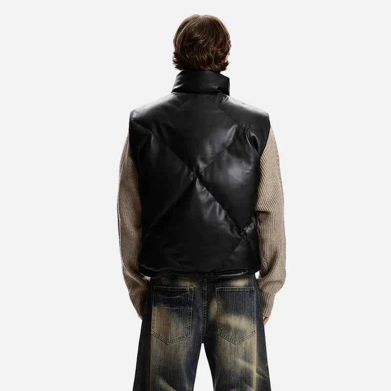 High-Quality Solid Color PU Leather Padded Vest