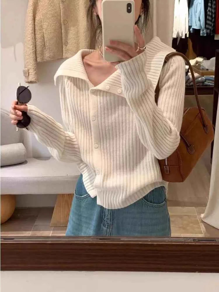Irregular Large Collar Comfort Wool Cardigan