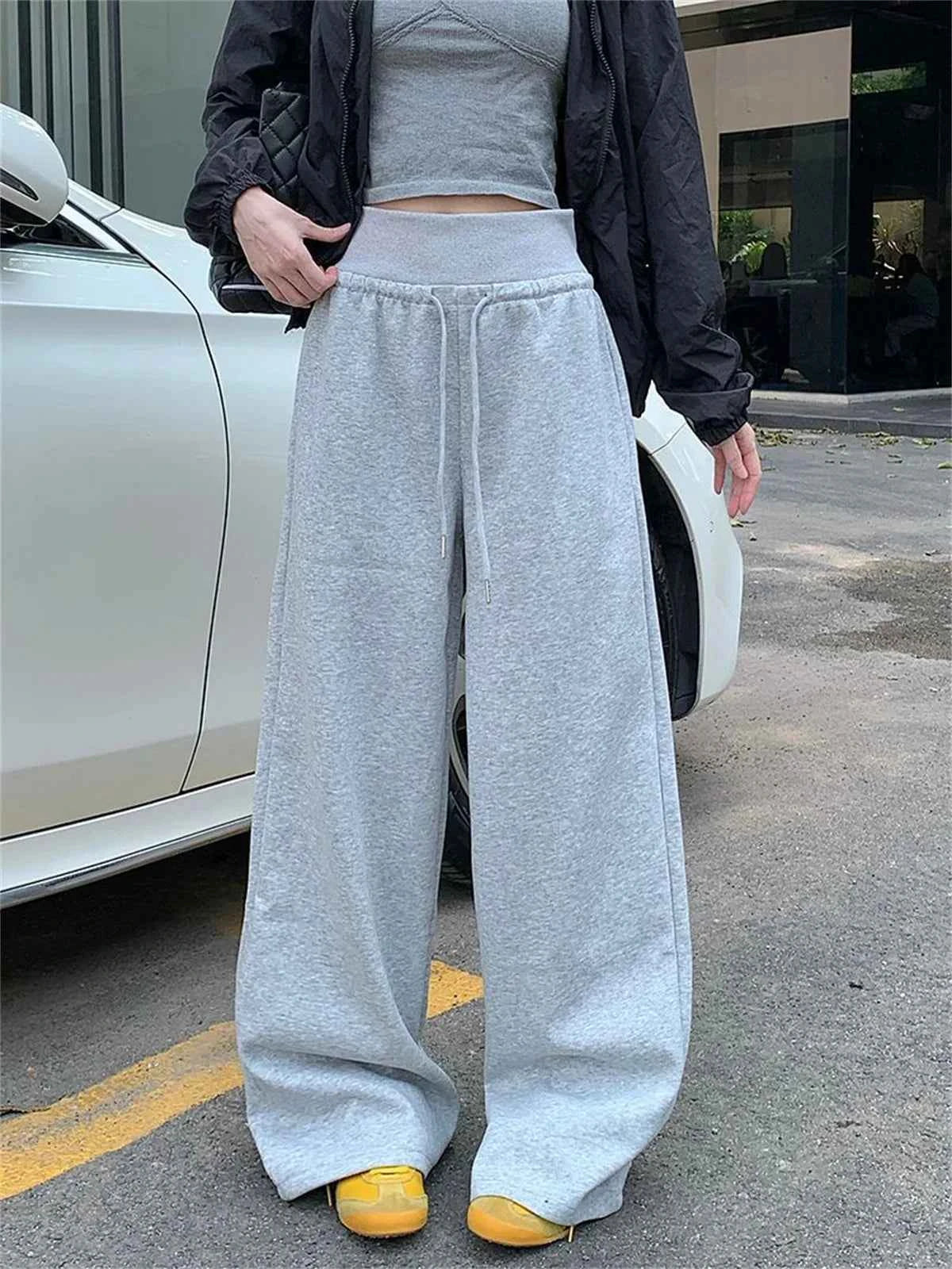 Y2K Solid Wide Leg Drawstring Sweatpants