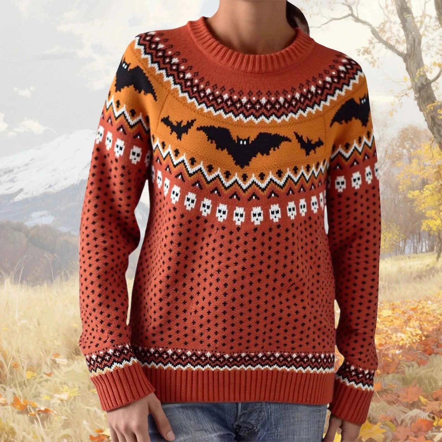 Stylish Halloween Leopard Print Knit Sweater