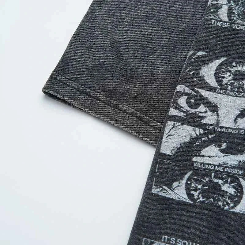 Gothic Eye Graphic Washed Black T-Shirt