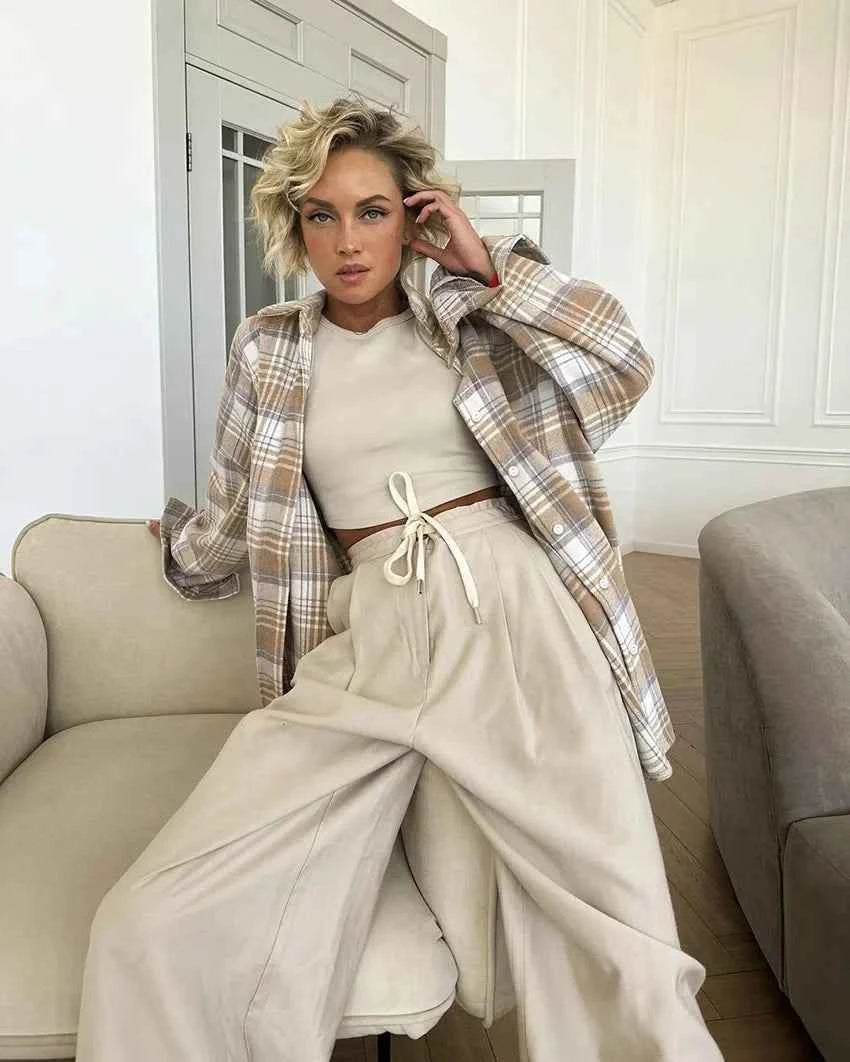 Fashionable Vintage Plaid Oversize Long Sleeve Shirt
