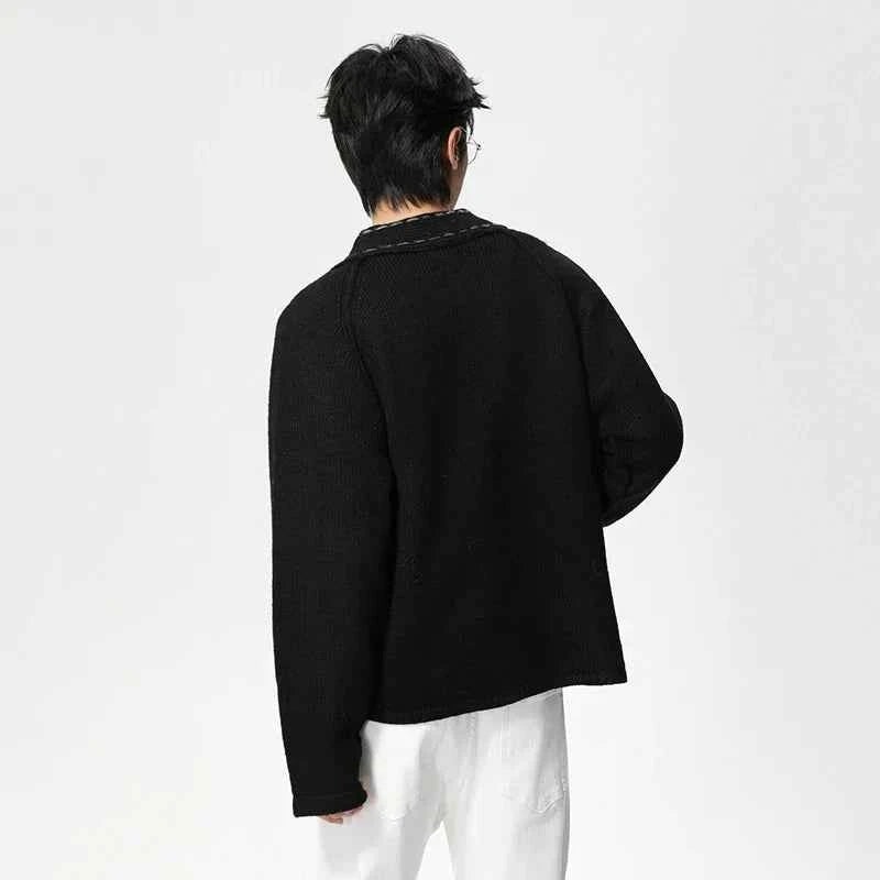 Cozy Contrast Color Wool V-Neck Knit Cardigan