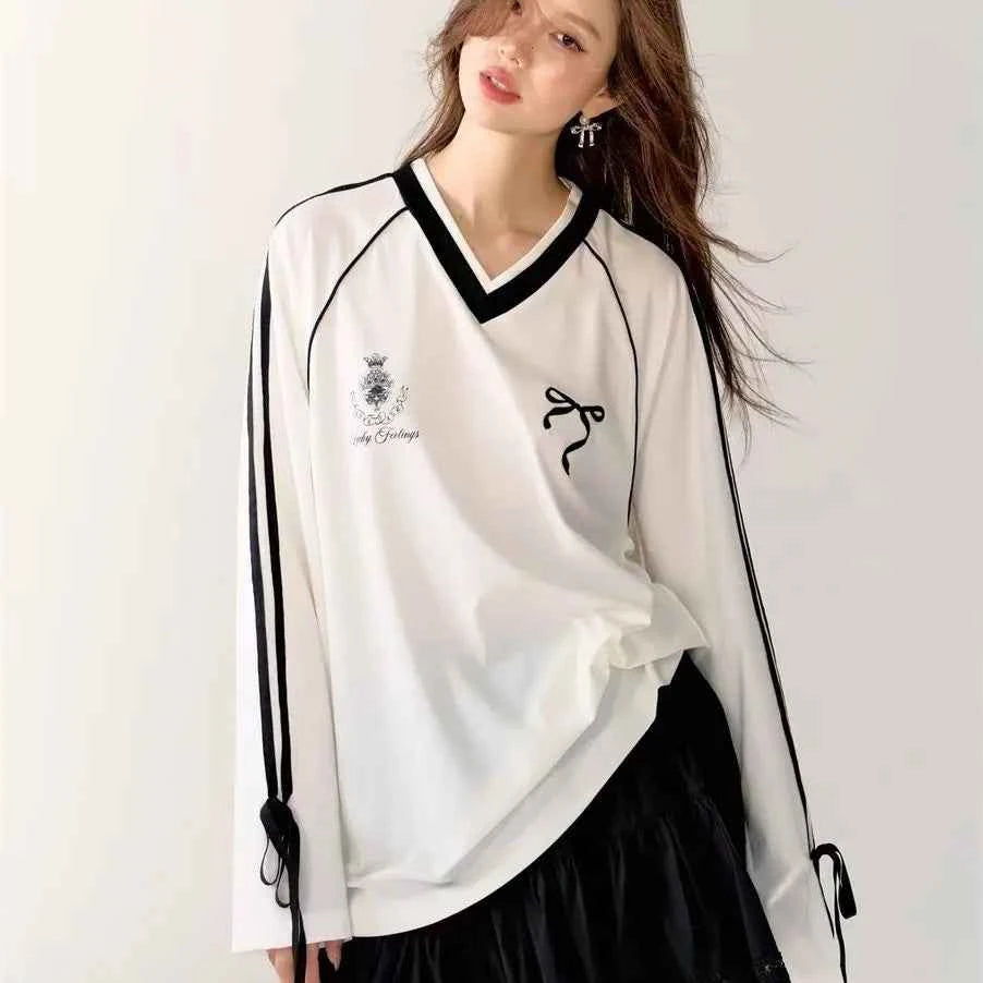 Y2K Streetwear Gidyq Vintage Sports V-Neck T-Shirt