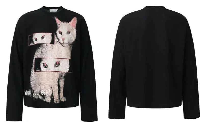 Gothic Sweet Cat Graphic Printed Long Sleeve T-Shirt