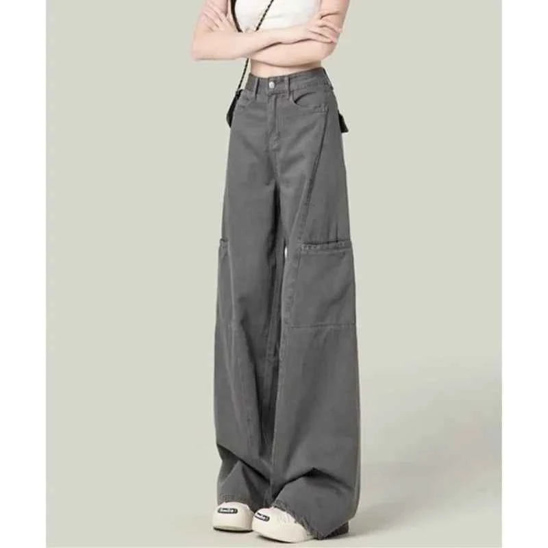Easy Move High Waist Loose Gray Cargo Pants