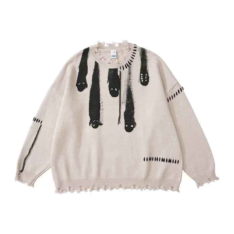 Tassel Design Personality Printed Sweater