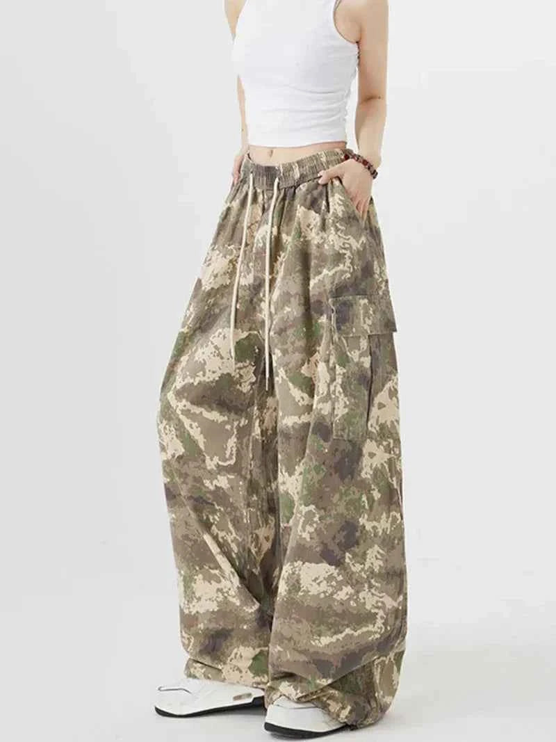 Women Vintage High Waist Camouflage Cargo Pants