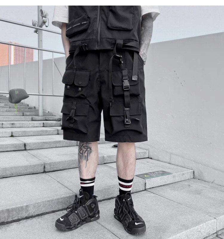 Darkwear Multiple Cargo Buckles Pockets Shorts