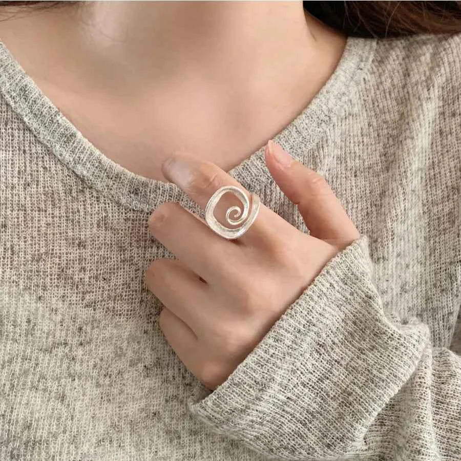 Matte Swirl Spiral Geometric Adjustable Ring