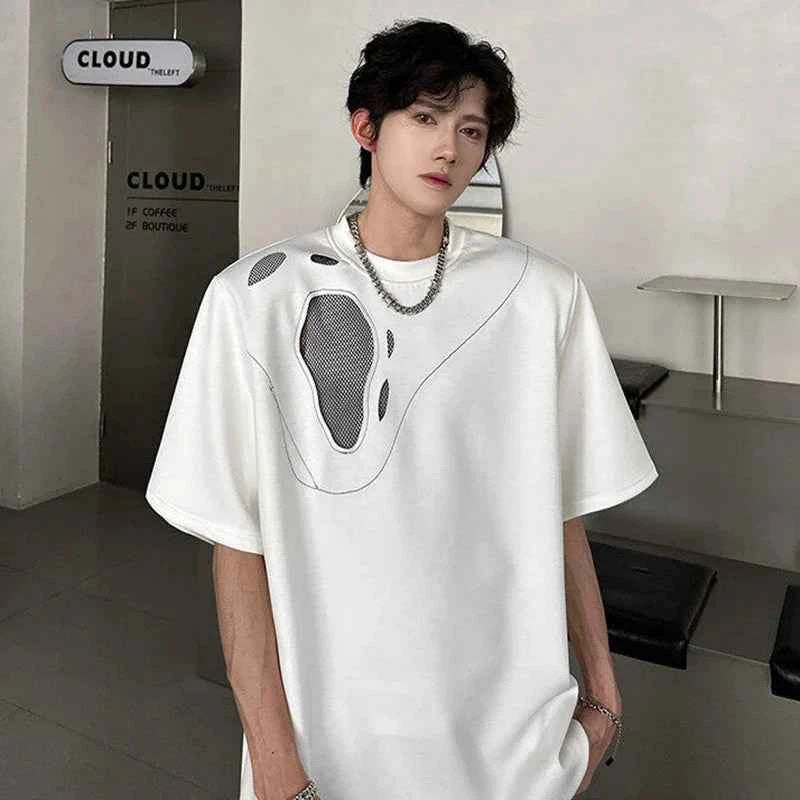 Patchwork Hollow Out Short Sleeve T-Shirt