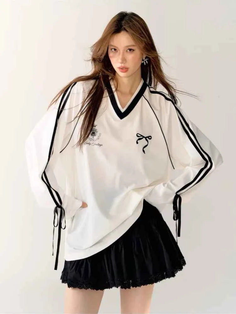 Y2K Streetwear Gidyq Vintage Sports V-Neck T-Shirt