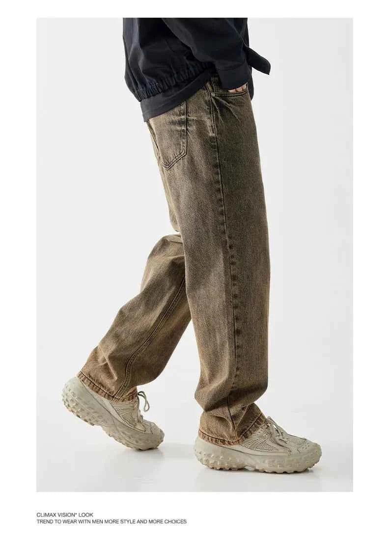 Yellow Retro Washed Loose Fit Jeans
