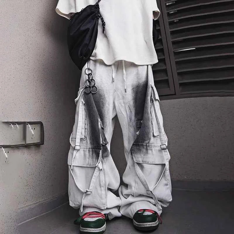 Trendy Loose Multi-Pocket Sleek Lines Jeans