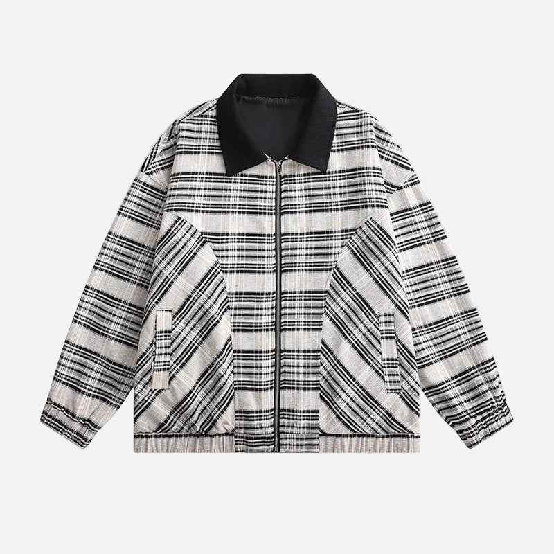 Versatile Patchwork Plaid Lapel Color Block Jacket