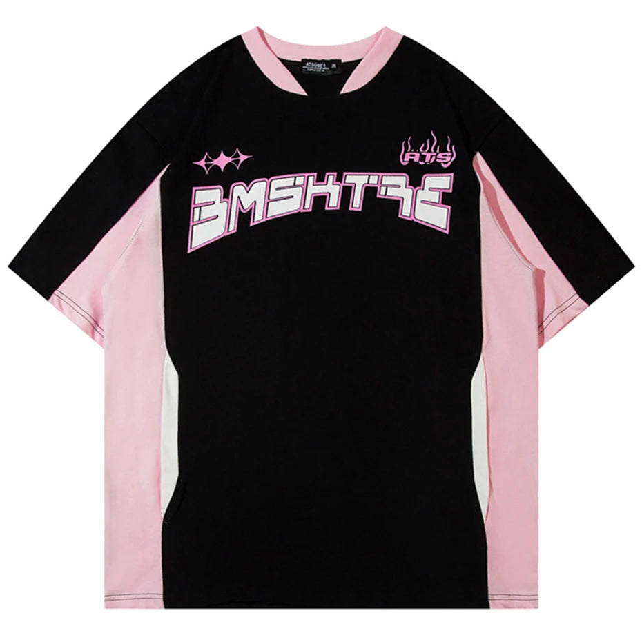 Streetwear Printed Patchwork Oversized Fashion Casual T-shirt