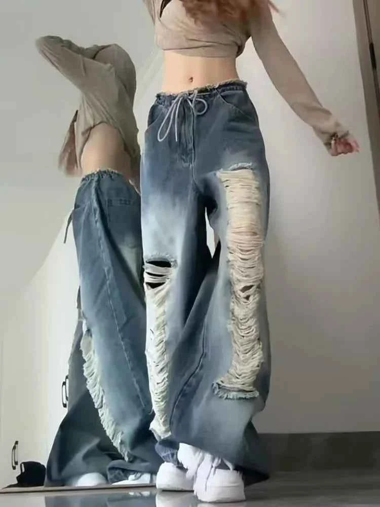 Vintage Ripped Hip Hop Wide Leg Jeans