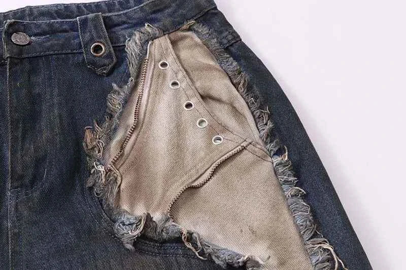 Vintage Ripped Washed Patchwork Denim Jeans