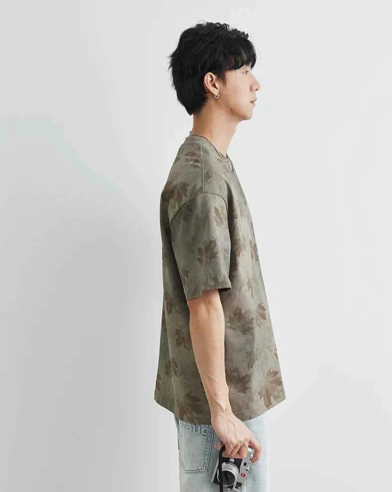 Men's Streetwear Retro Ink Dye Maple Leaf T-Shirt