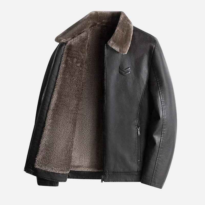 Thick Winter Fleece Lined Furr Collar Leather Jacket
