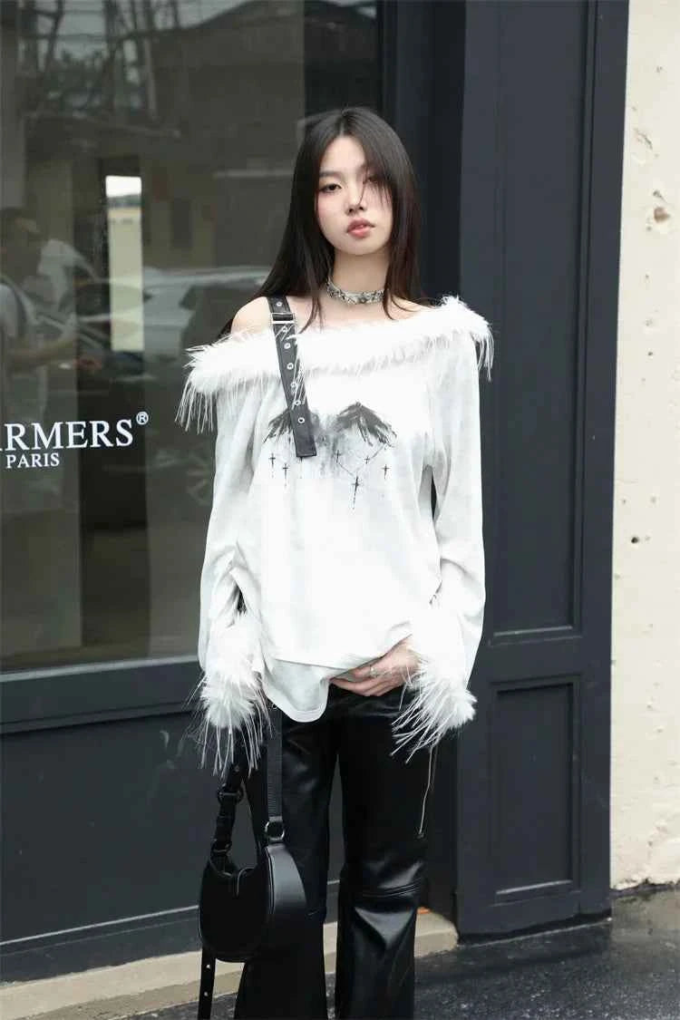 Women Elegant Gothic Off Shoulder T-Shirt