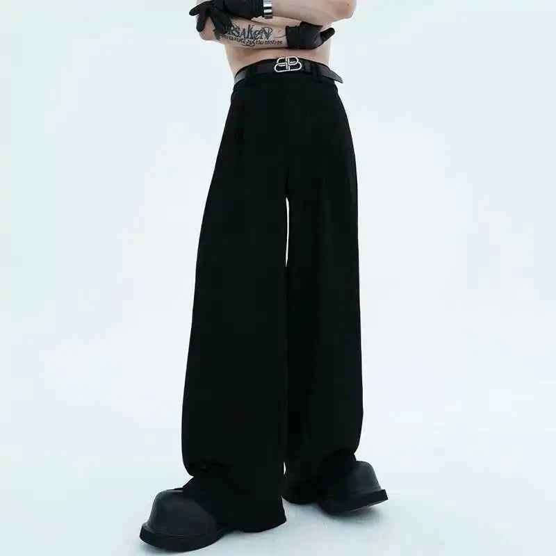Elegant American Style Pleated Straight Suit Pants