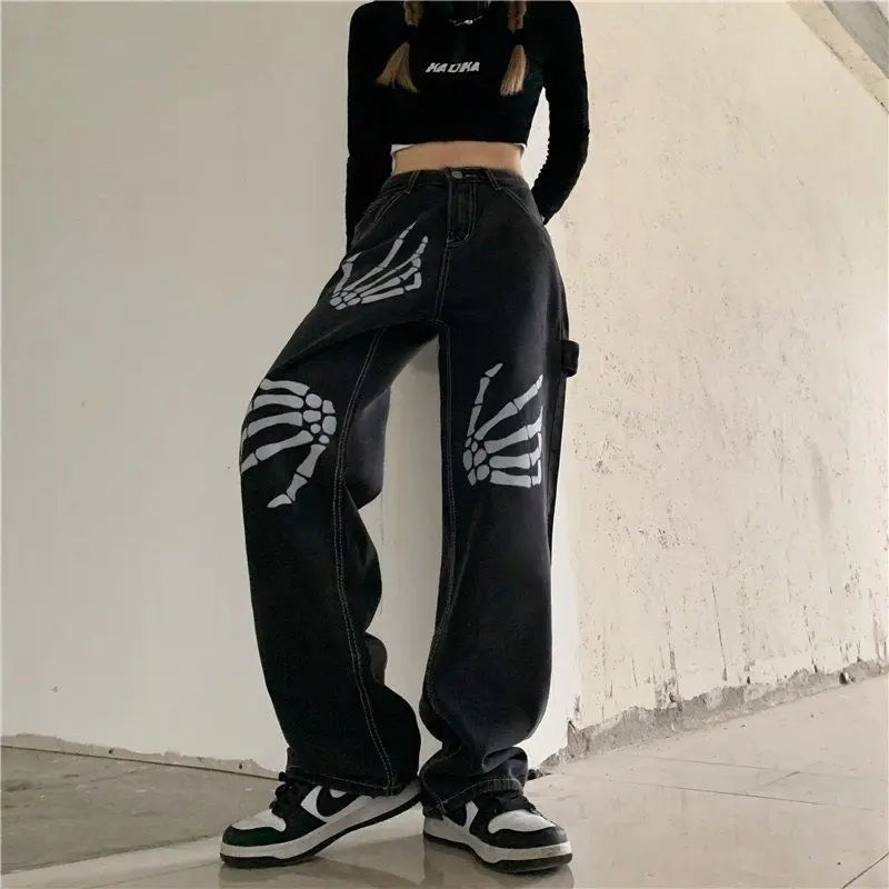 Black Streetwear Loose Wide Leg Jeans - Luxuryurbanwear