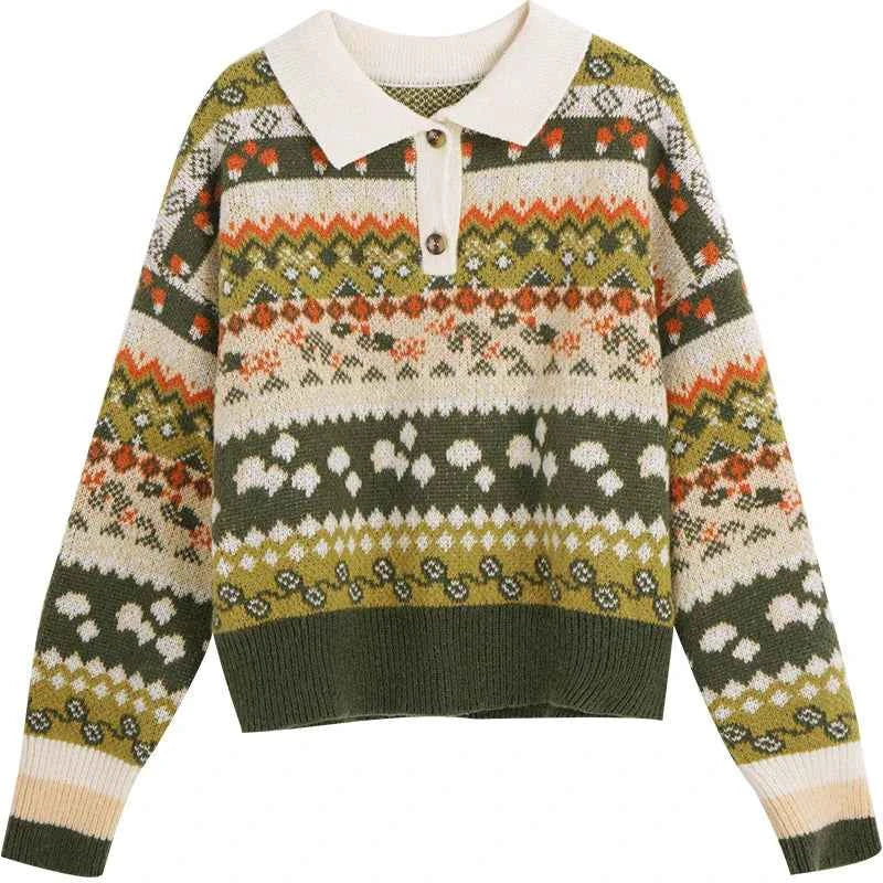 Women Vintage Olive Green Knit Sweater