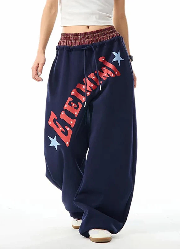 Stretch Y2K Oversized Letter Print Sweatpants - Luxuryurbanwear
