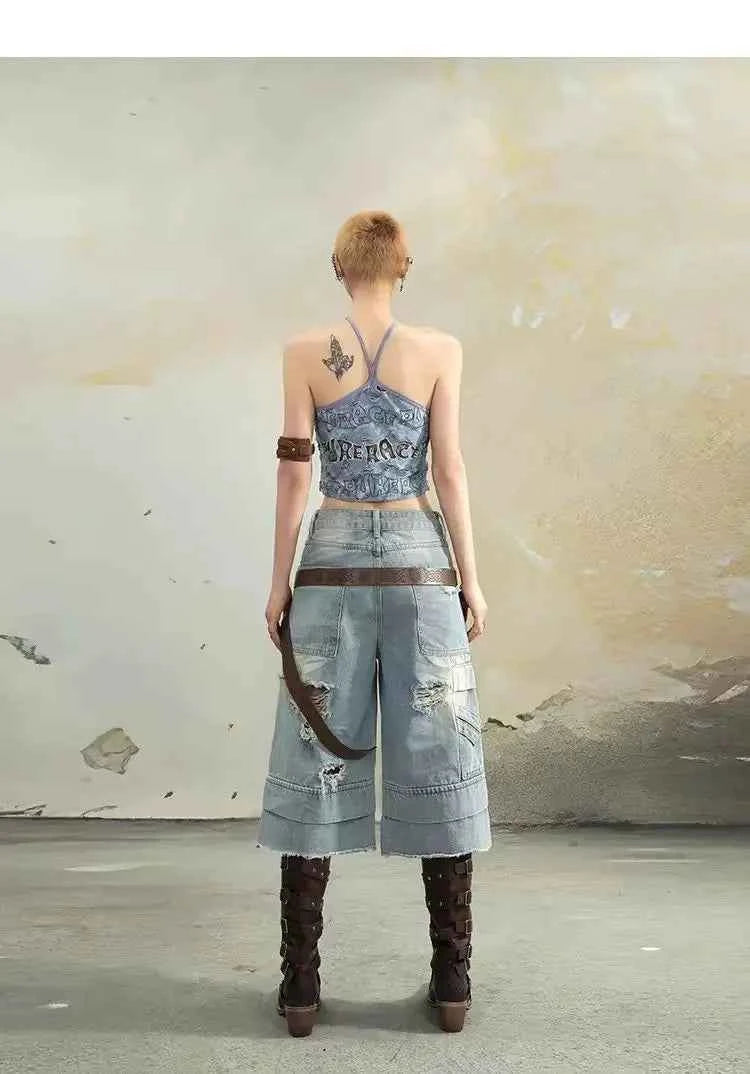 Vintage Ripped Loose Fit Wide Jeans