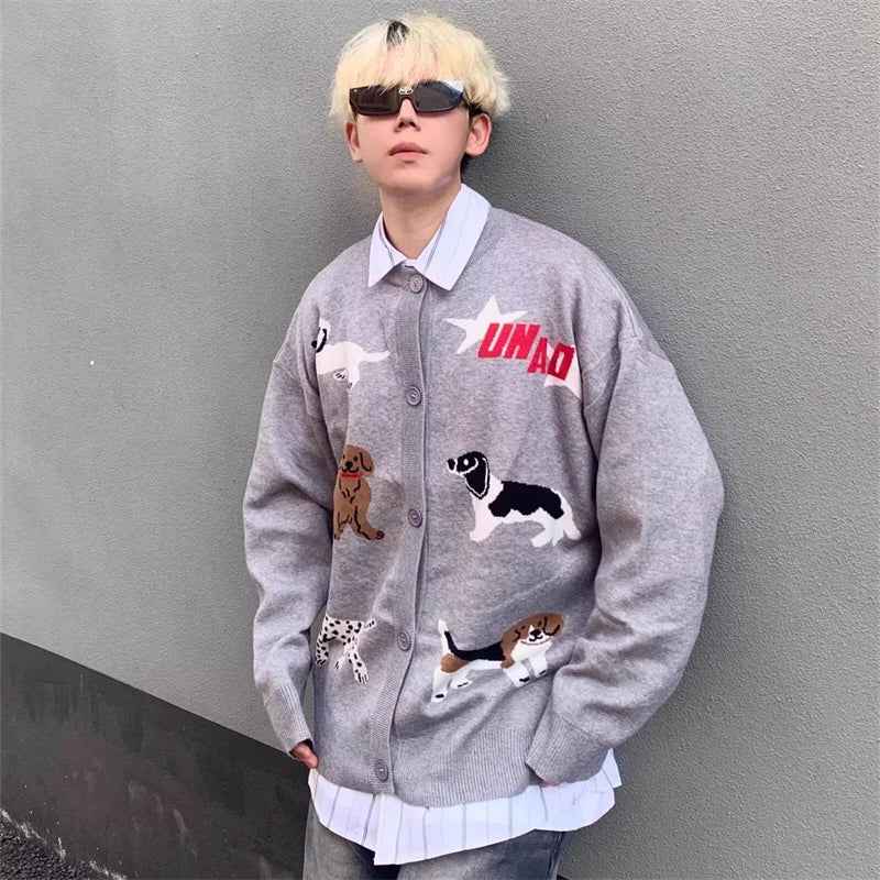 Y2K Cute Cartoon Dog Knitwear Cardigan