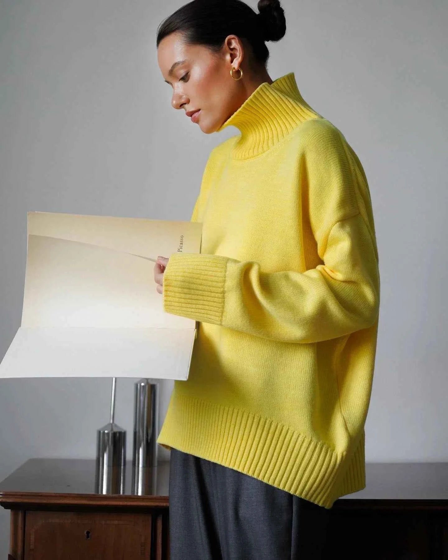 Flattering Oversized High Collar Knitted Sweater