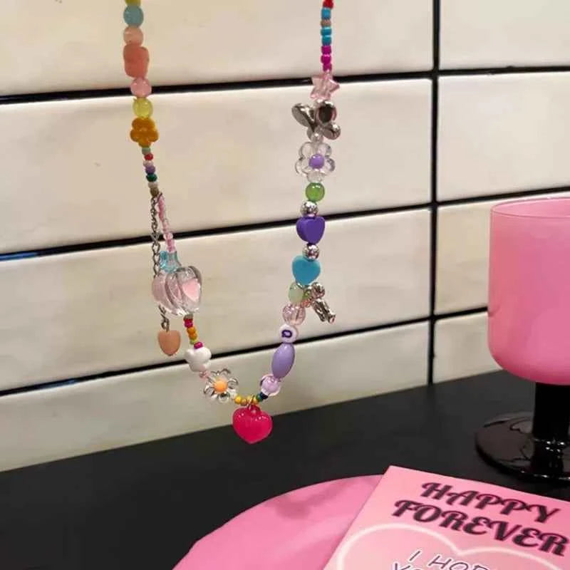 Colorful Rainbow Beaded Choker Necklace