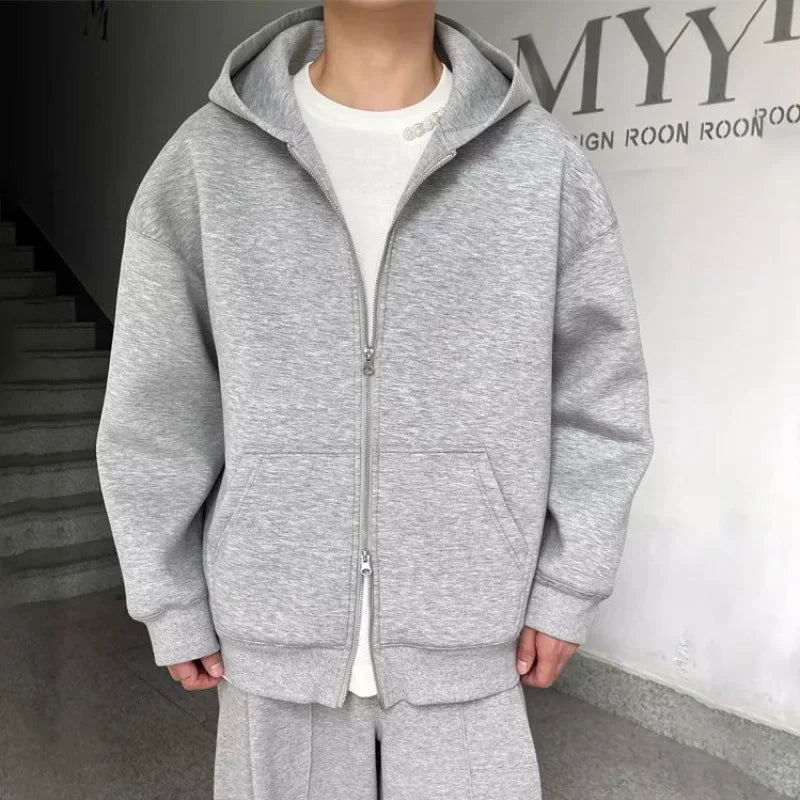 Plain Color Double Zipper Hoodie