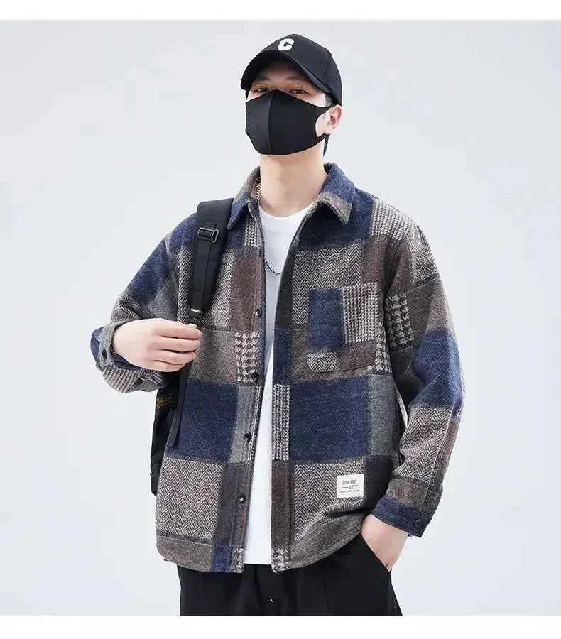 Classic Stylish Color Block Loose Lapel Jacket