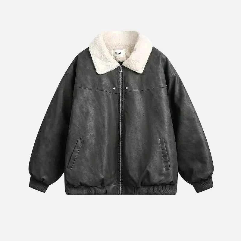 Thickened Fleece Motorcycle Leather Fur Jacket