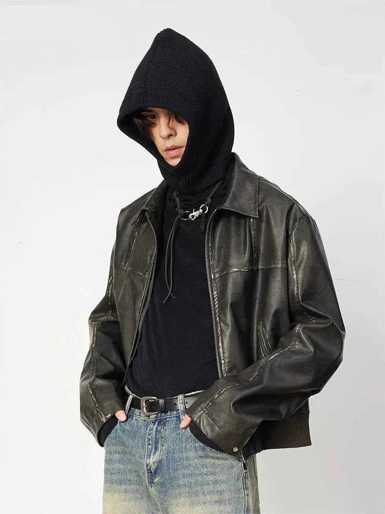 Men Vintage Distressed Brown Leather Jacket