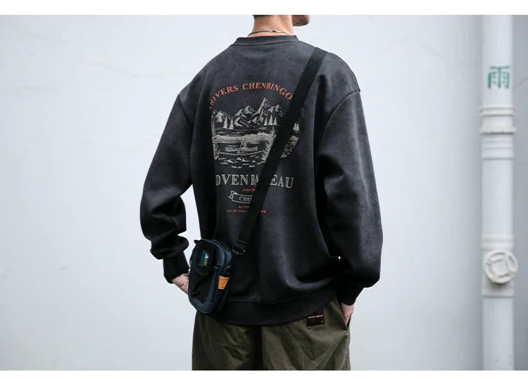 Gray Color Mountain Valley Design Sweater